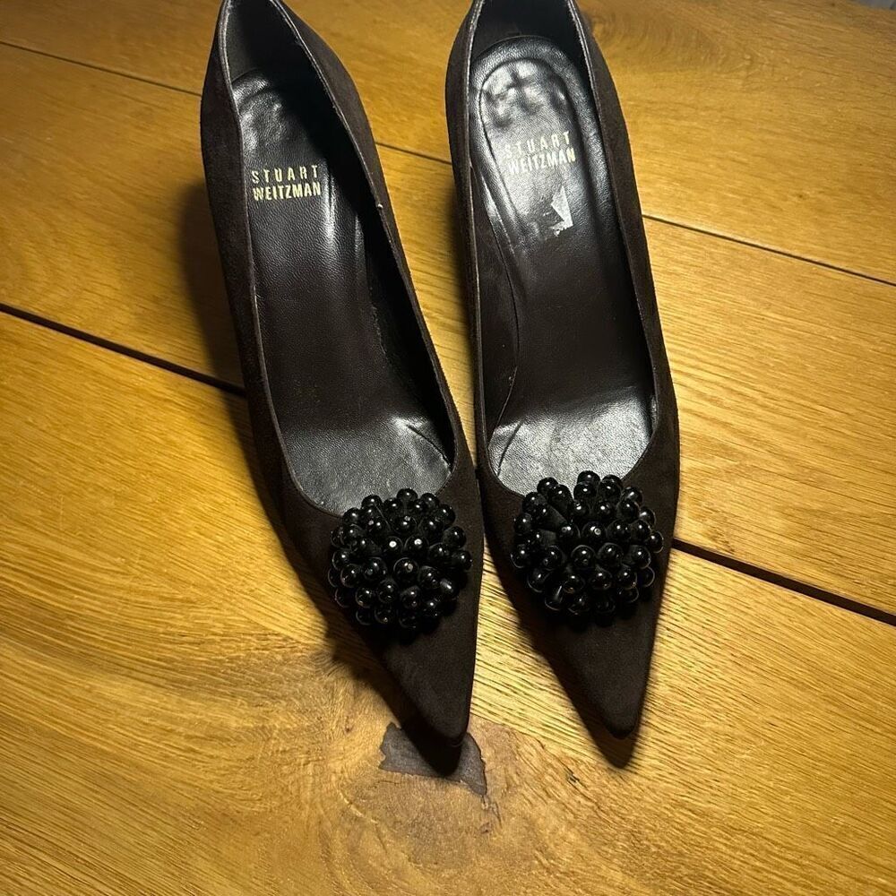 Vintage Stuart weitzman suede beaded heels 6